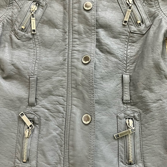 Jou Jou Dark Gray Faux Leather Motto Jacket Size 7/8 - Picture 5 of 11